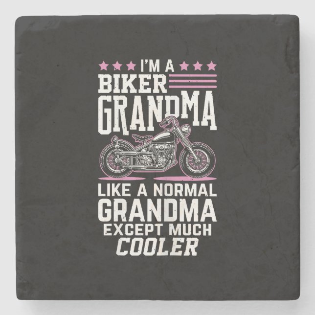 Biker Oma - Motorrad Oma Biker Oma Steinuntersetzer (Vorderseite)