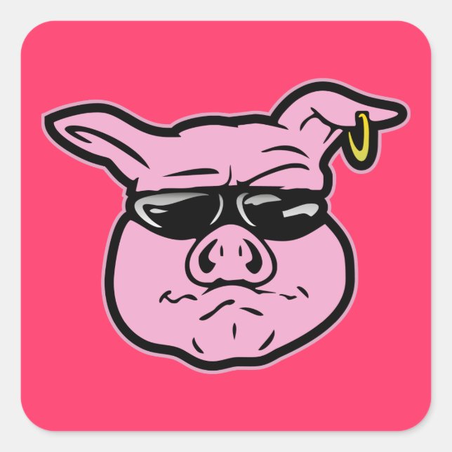 Biker Pig Quadratischer Aufkleber (Vorderseite)