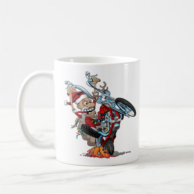 Biker Santa auf einer Chopper-Cartoon-Abbildung Kaffeetasse (Links)