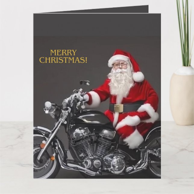 Biker Santa Claus Faltkarte Karte (Vorderseite)