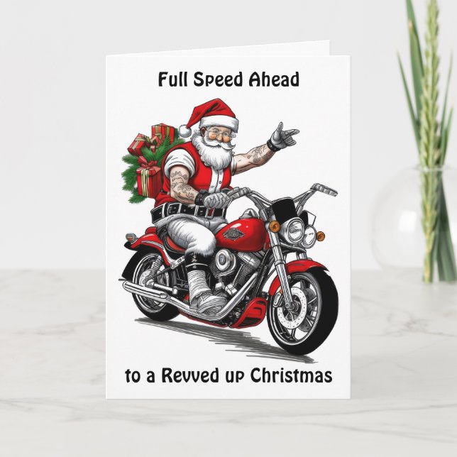 Biker Santa Claus Feiertagskarte (Vorderseite)