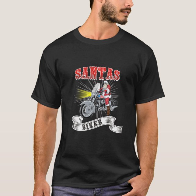 Biker Santa Motorcycle Familie Weihnachten Pajama T-Shirt (Vorderseite)