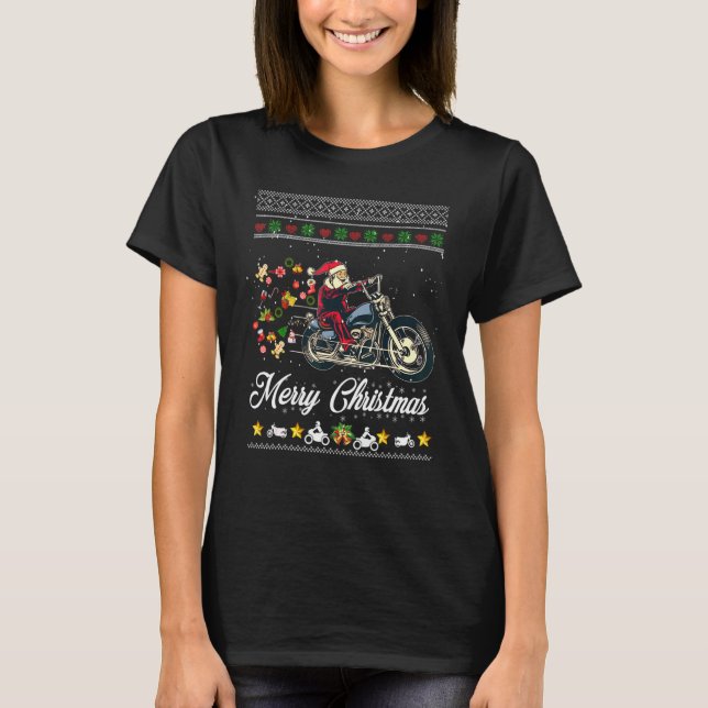 Biker Santa Motorcycle Fan Merry Christmas Xmas Ho T-Shirt (Vorderseite)