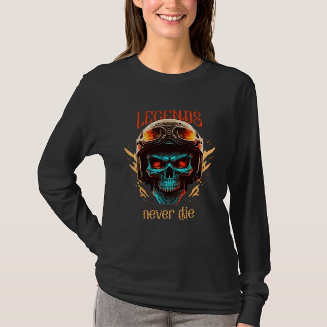 Biker-Skelett-Mystiker-Todesknochen T-Shirt (Vorderseite)