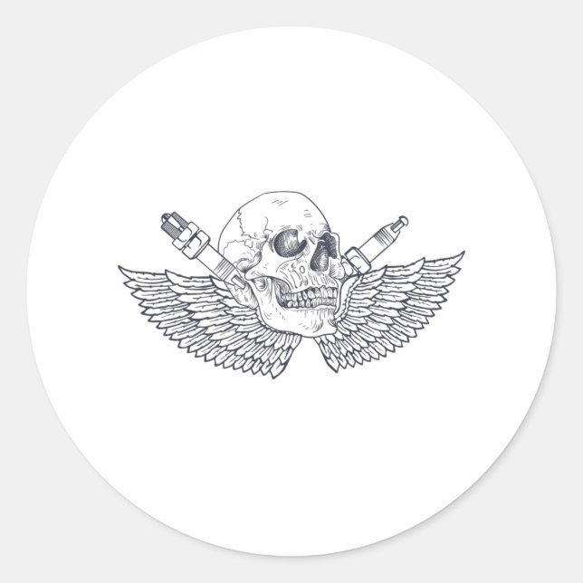 Biker Skull Kopf Bart Helm Tattoo Cooles Bike Runder Aufkleber (Vorderseite)