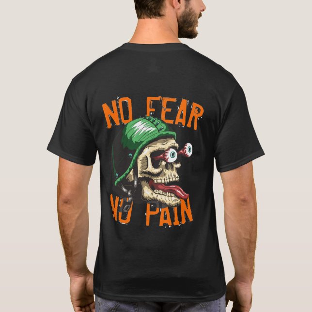 Biker Skull No Angst No Pain Funny T - Shirt (Rückseite)