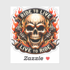 Biker Skull Ride to Live Live to Ride Fiery Graph Aufkleber