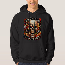 Biker Skull Ride to Live Live to Ride Fiery Graph Hoodie