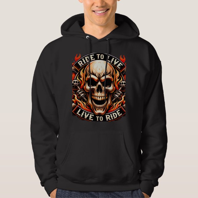 ​Biker Skull Ride to Live Live to Ride Fiery Graph Hoodie (Vorderseite)