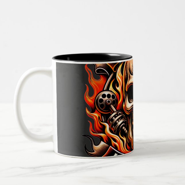 ​Biker Skull Ride to Live Live to Ride Fiery Graph Zweifarbige Tasse (Links)