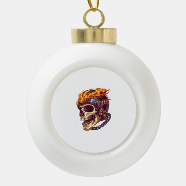 Biker Skull Sensenmann Keramik Kugel-Ornament (Vorderseite)