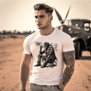 Biker Style Skelett Rauchwagen T-Shirt