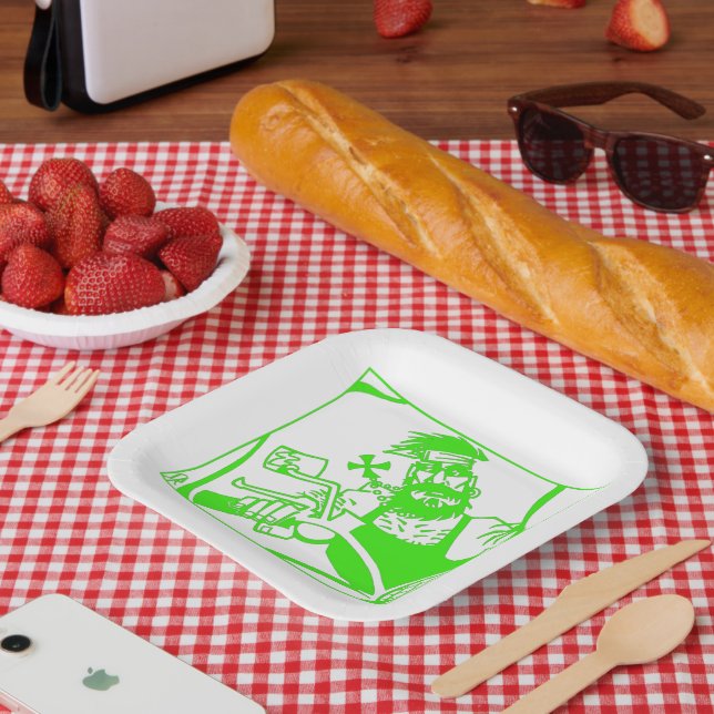 Biker-Teller mit grünem Quadrat Pappteller (Picknick)