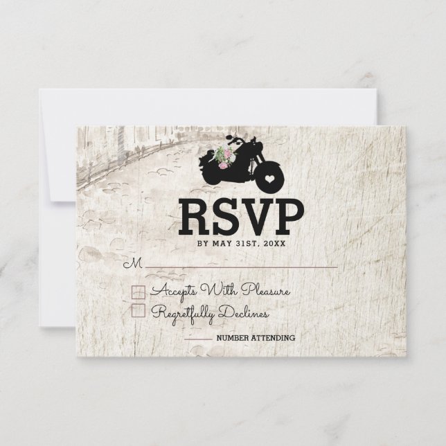 Biker Wedding RSVP Einsteckkarte offene Straße (Vorderseite)