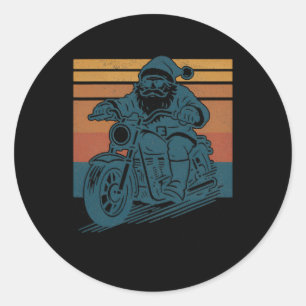 Biker Weihnachtsmann fährt Motorrad Vintage Weihna Runder Aufkleber