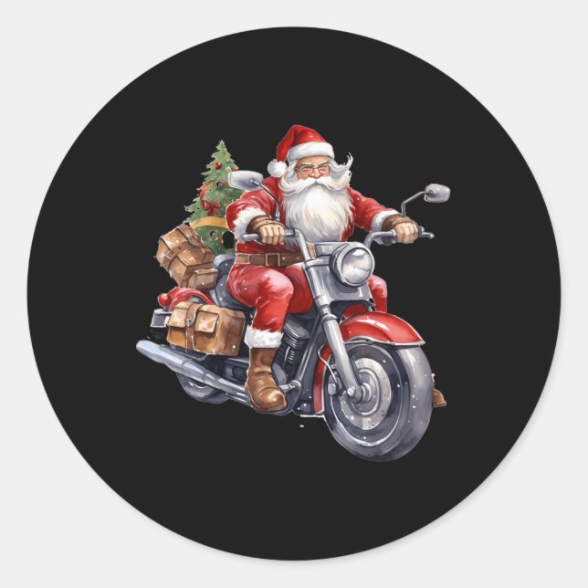 Biker Weihnachtsmann über Motorrad Spaß Weihnachts Runder Aufkleber (Vorderseite)
