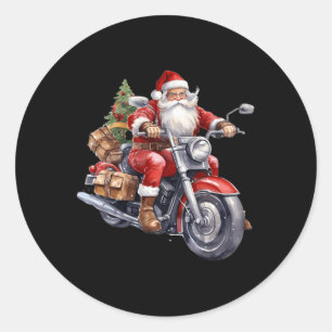 Biker Weihnachtsmann über Motorrad Spaß Weihnachts Runder Aufkleber