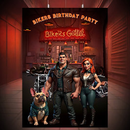 Bikers Bar Birthday Party Couple Muscle Bulldog  Einladung