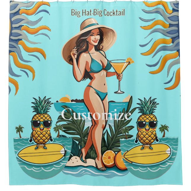 Bikini Babe Big Hat - Big Cocktail Thunder_Cove Duschvorhang (Vorderseite)