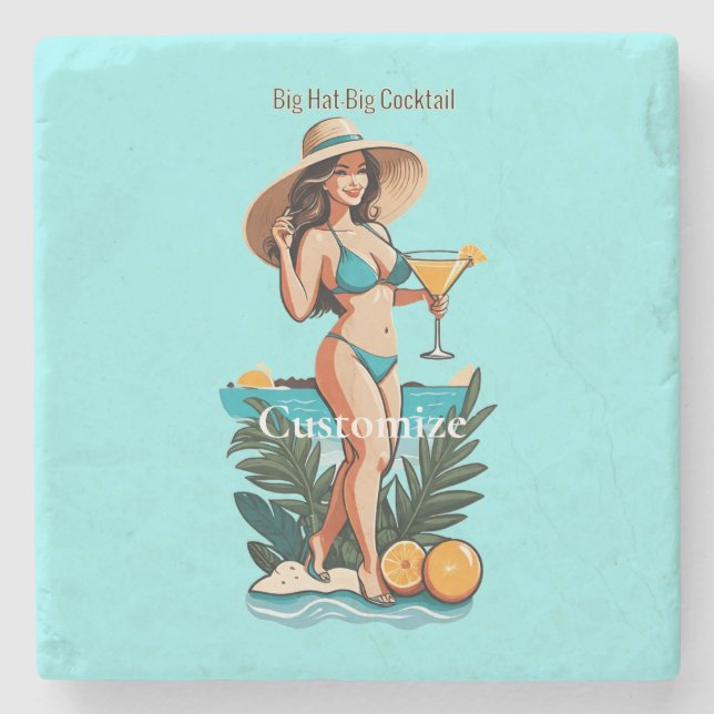 Bikini Babe Big Hat - Big Cocktail Thunder_Cove Steinuntersetzer (Vorderseite)