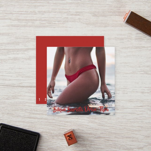 Bikini Belly Barista Kaffee Horizontal Drive-Thru Treuekarte (Vorderseite/Rückseite Beispiel)