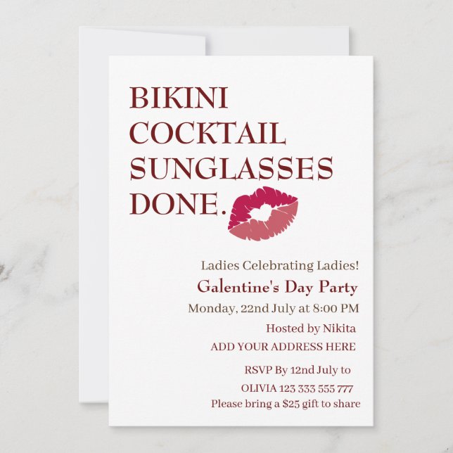 BIKINI COCKTAIL SUNGLASSES DONE Galentine's Day Einladung (Vorderseite)