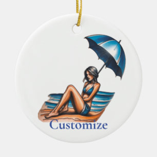 Bikini Girl Beach Napping Thunder_Cove Keramik Ornament