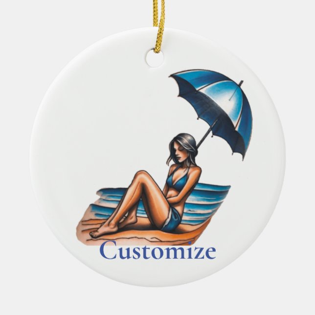 Bikini Girl Beach Napping Thunder_Cove Keramik Ornament (Vorne)