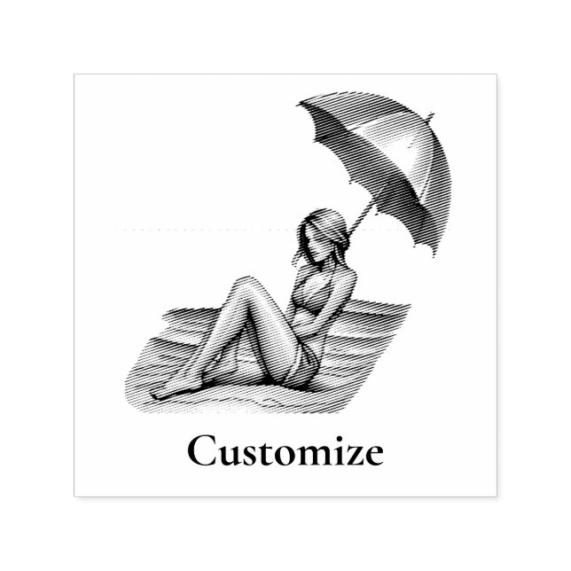 Bikini Girl Beach Napping Thunder_Cove Permastempel (Design)