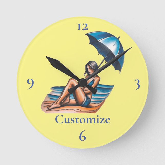 Bikini Girl Beach Napping Thunder_Cove Runde Wanduhr (Vorderseite)