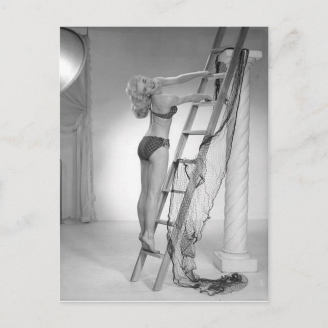 Bikini Girl Black and White Foto Postkarte (Vorderseite)