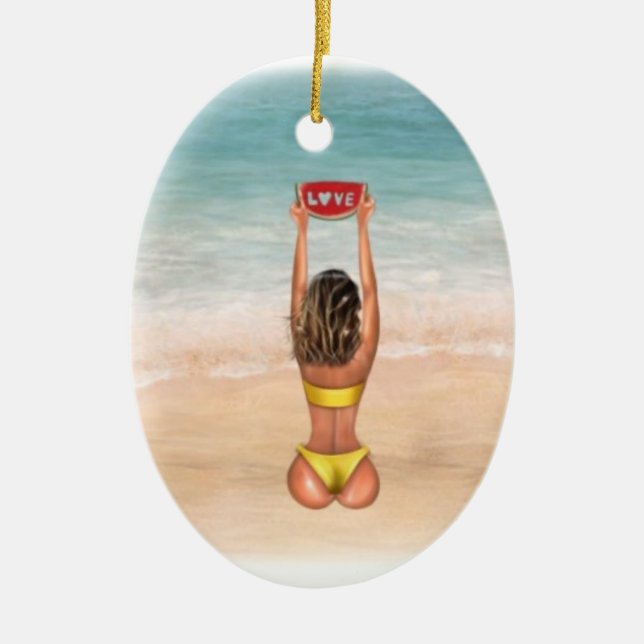 Bikini Girl on Beach Weihnachtsdekoration Keramik Ornament (Vorne)