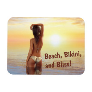 Bikini Girl Posing im Meer bei Sonnenuntergang Magnet