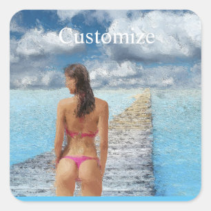 Bikini Girl Thunder_Cove Quadratischer Aufkleber