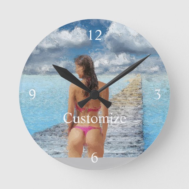 Bikini Girl Thunder_Cove Runde Wanduhr (Vorderseite)