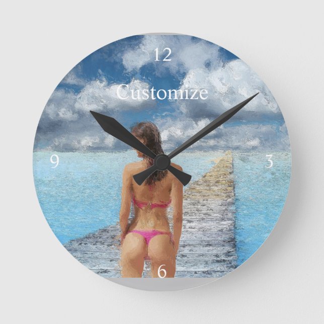 Bikini Girl Thunder_Cove  Runde Wanduhr (Vorderseite)