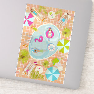 Bikini-Girls und Typ spielen Schwimmbadspiel Aufkleber