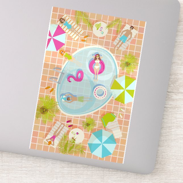 Bikini-Girls und Typ spielen Schwimmbadspiel Aufkleber (Detail)