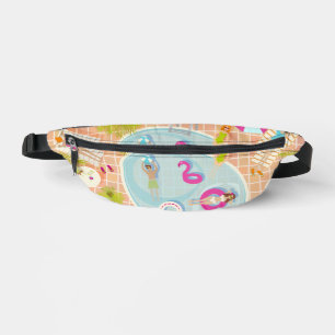 Bikini-Girls und Typ spielen Schwimmbadspiel Bauchtasche
