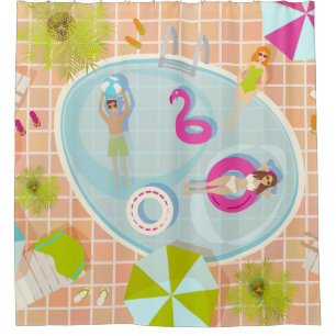 Bikini-Girls und Typ spielen Schwimmbadspiel Duschvorhang