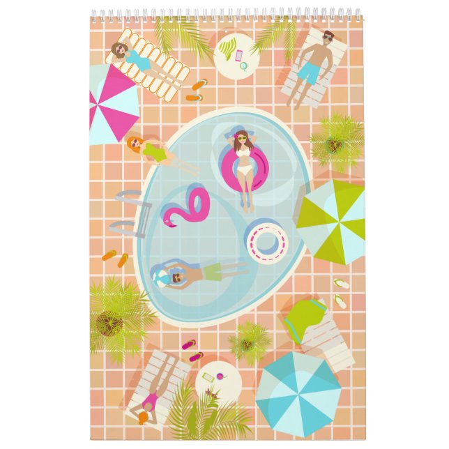 Bikini-Girls und Typ spielen Schwimmbadspiel Kalender (Titelbild)
