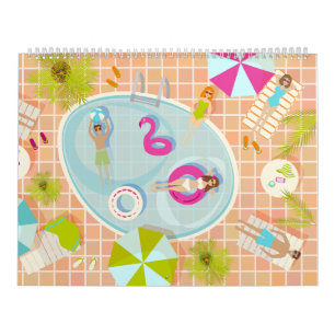 Bikini-Girls und Typ spielen Schwimmbadspiel Kalender