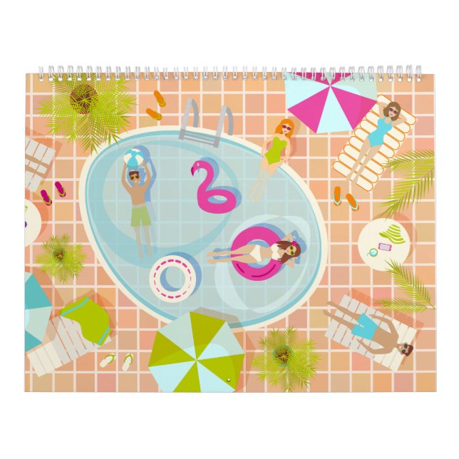 Bikini-Girls und Typ spielen Schwimmbadspiel Kalender (Titelbild)