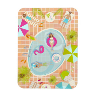 Bikini-Girls und Typ spielen Schwimmbadspiel Magnet