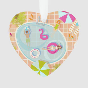 Bikini-Girls und Typ spielen Schwimmbadspiel Ornament