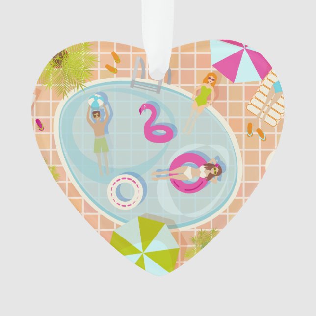 Bikini-Girls und Typ spielen Schwimmbadspiel Ornament (Vorderseite)