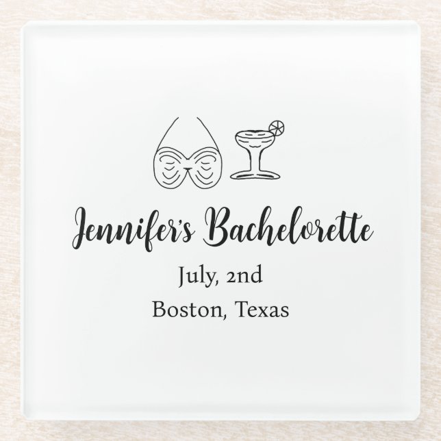 Bikini Glascocktail Junggeselinnen-Abschied Name Glasuntersetzer (Vorderseite)
