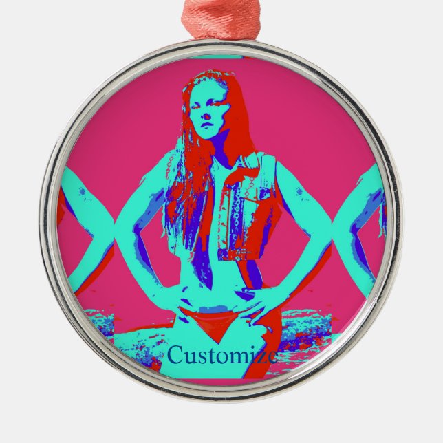 Bikini-Rotkopfmädchen Thunder_Cove Ornament Aus Metall (Vorne)