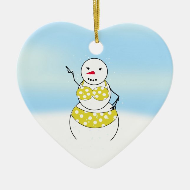 Bikini Time Snowmen Bikini Girl Keramikornament (Vorne)