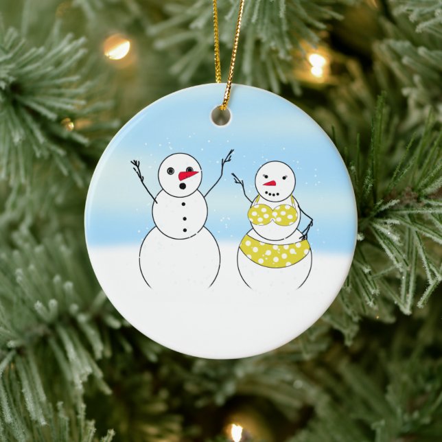 Bikini Time Snowmen Keramikornament (Baum)